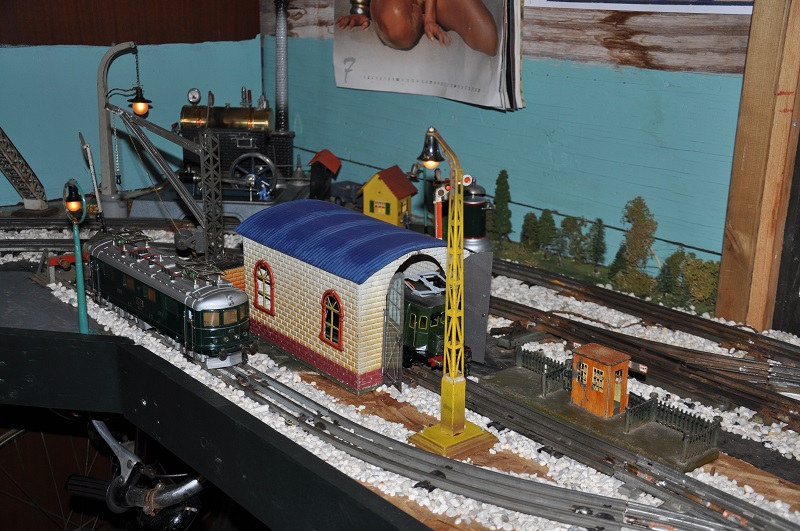 Vintage model railway locomotive depot
